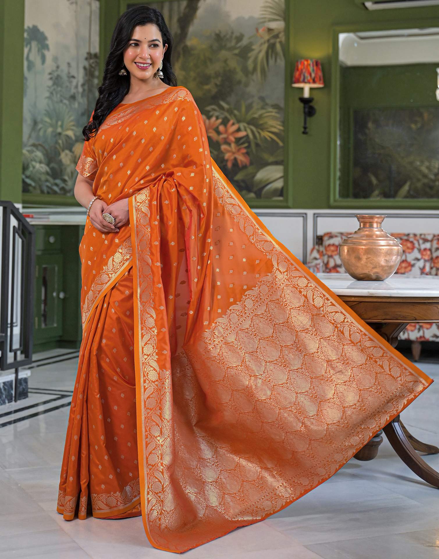 Orange Silk Woven Banarasi Saree