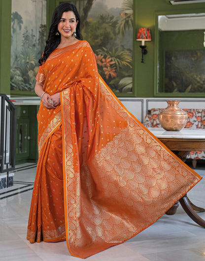 Orange Silk Woven Banarasi Saree