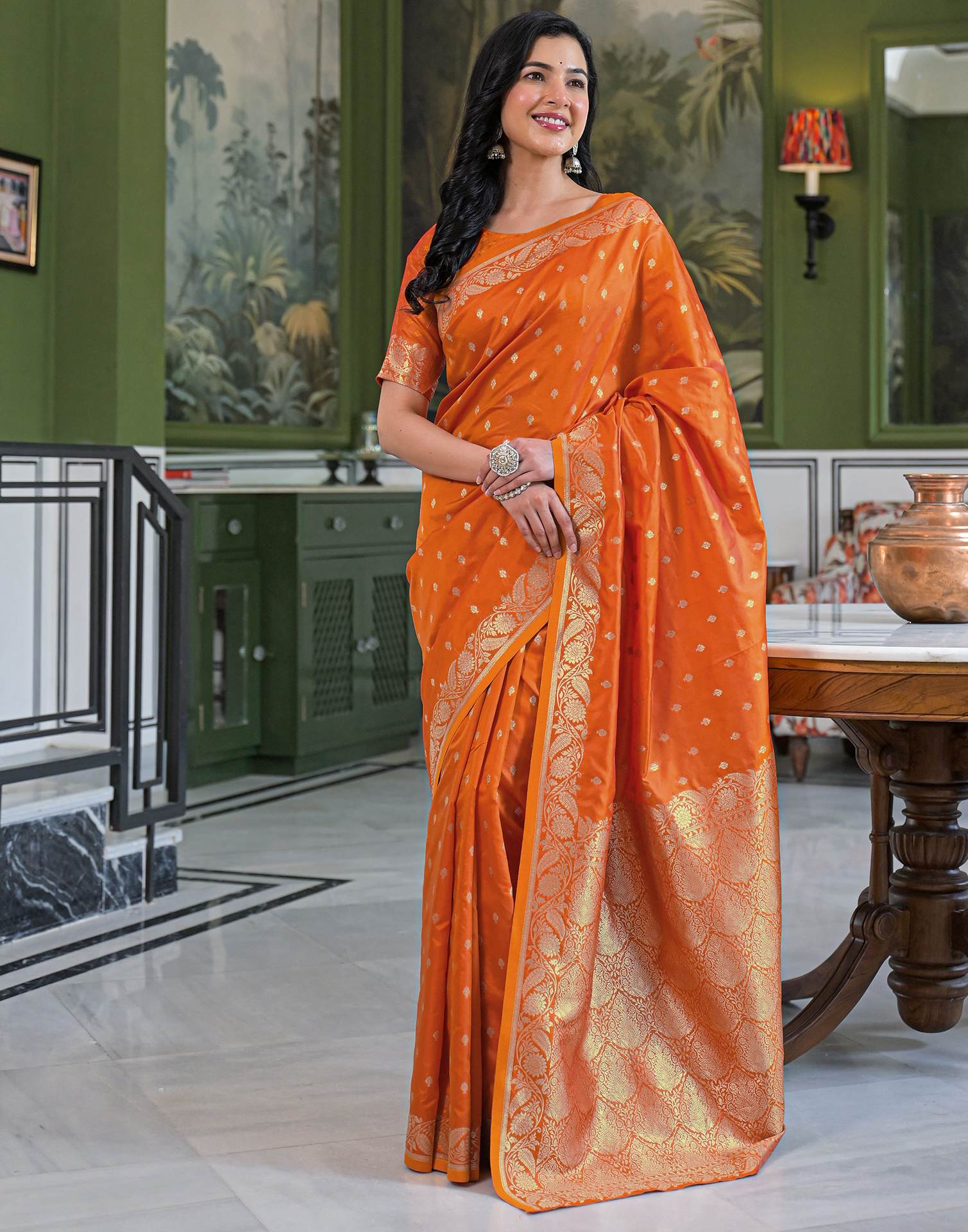 Orange Silk Woven Banarasi Saree – Sudathi