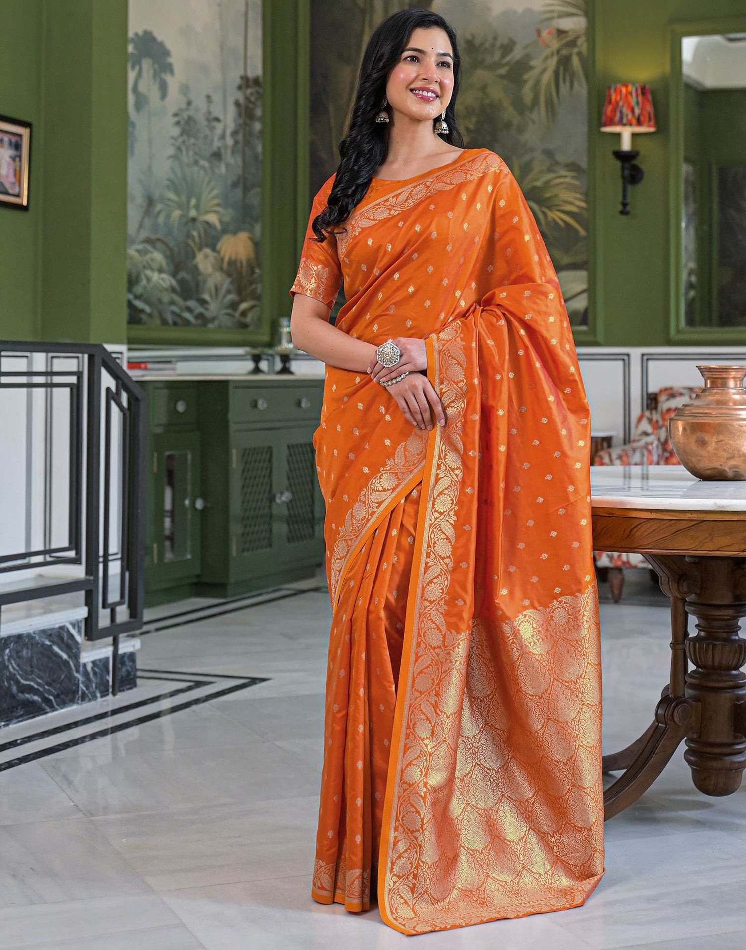 Orange Silk Woven Banarasi Saree