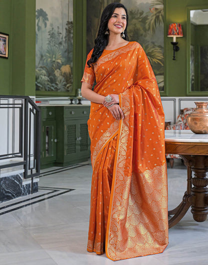 Orange Silk Woven Banarasi Saree
