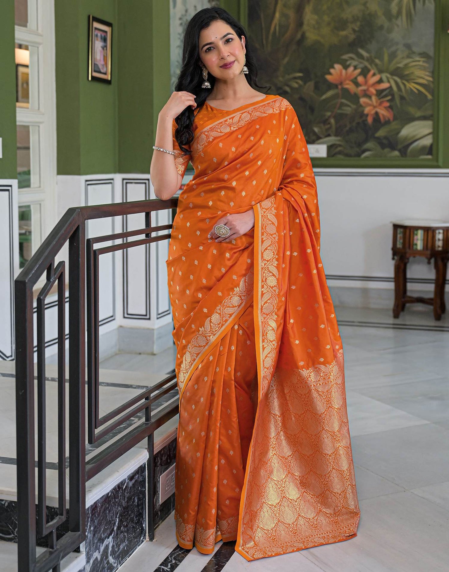 Orange Silk Woven Banarasi Saree