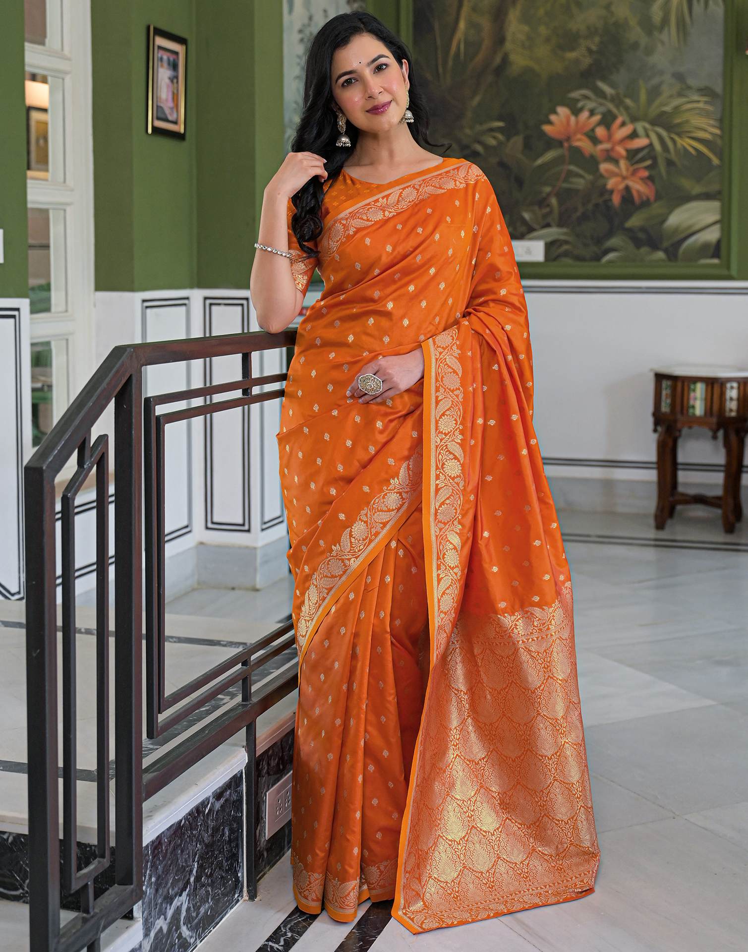Orange Silk Woven Banarasi Saree