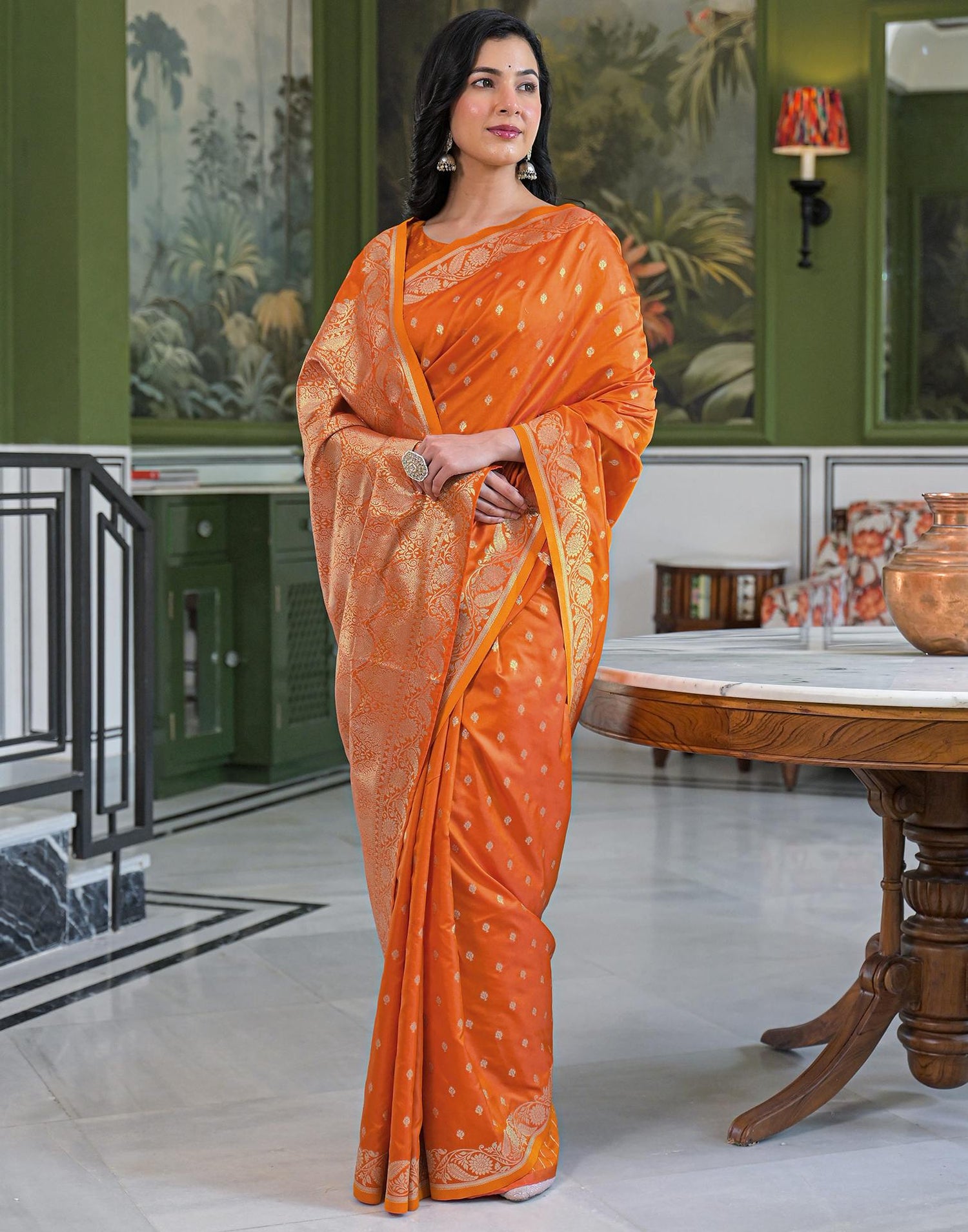 Orange Silk Woven Banarasi Saree