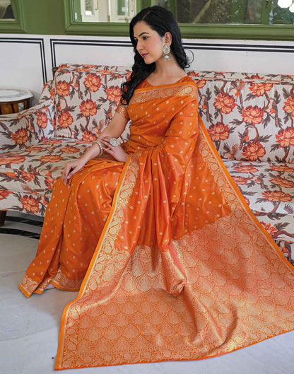 Orange Silk Woven Banarasi Saree
