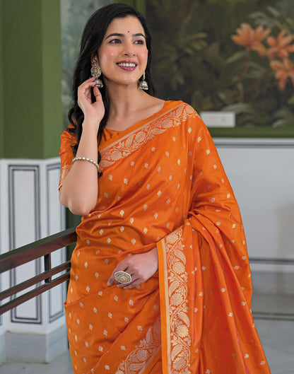 Orange Silk Woven Banarasi Saree