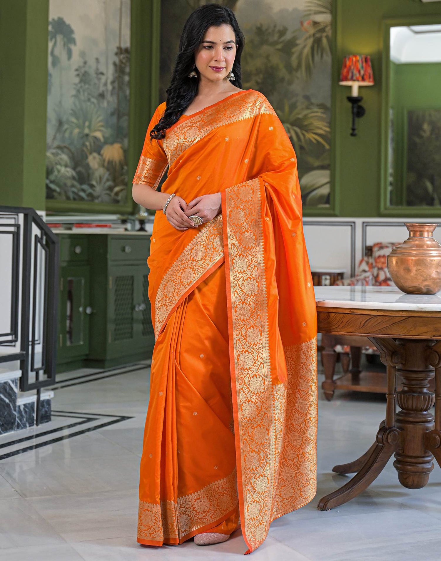 Orange Silk Woven Banarasi Saree