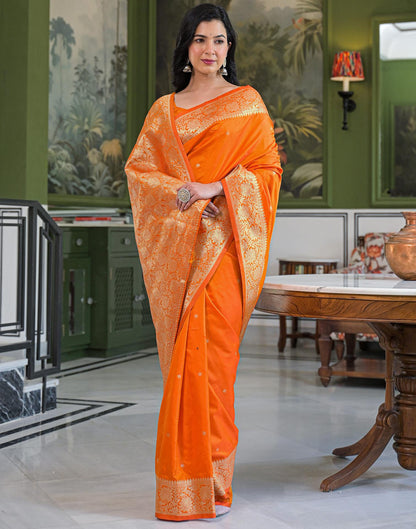 Orange Silk Woven Banarasi Saree