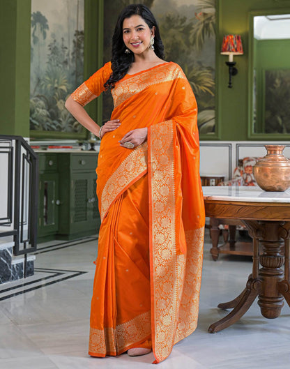 Orange Silk Woven Banarasi Saree