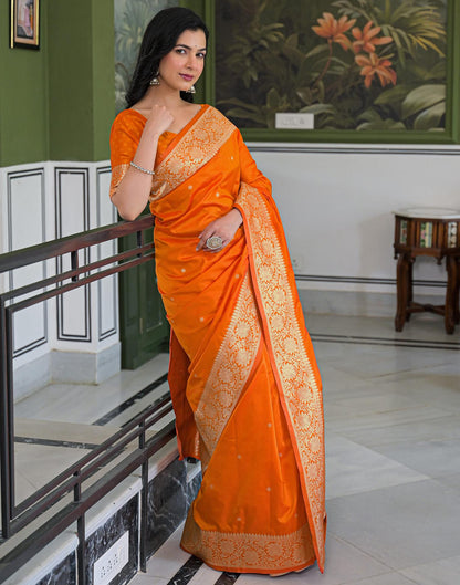 Orange Silk Woven Banarasi Saree