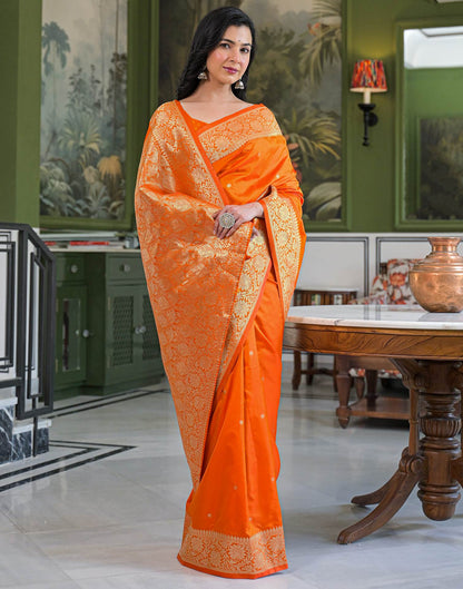 Orange Silk Woven Banarasi Saree