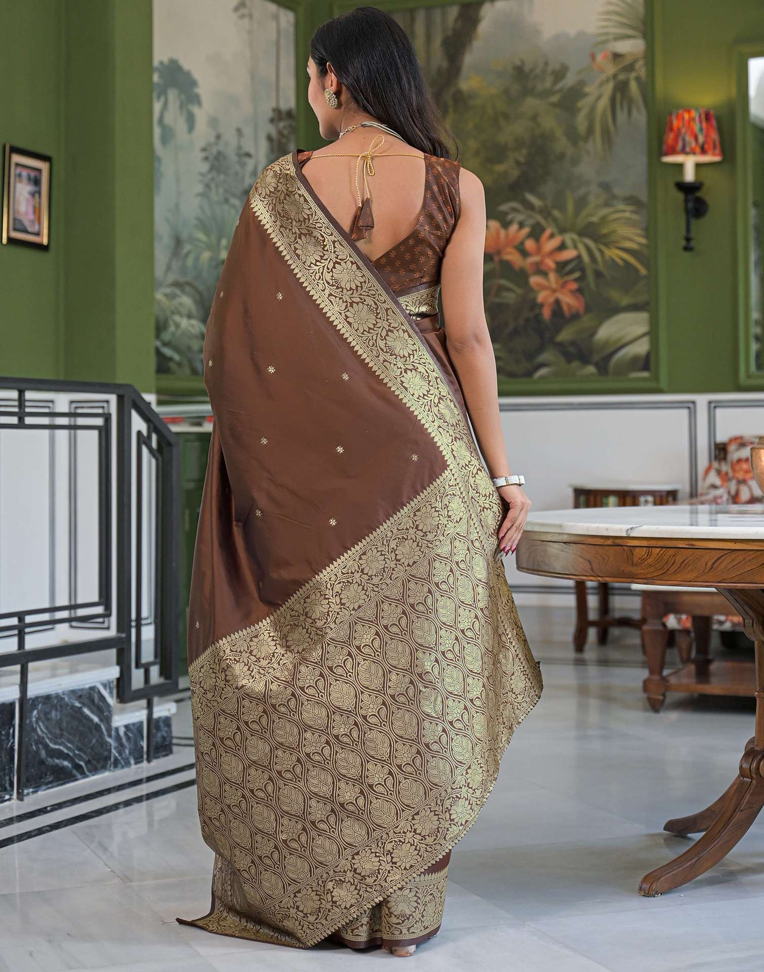 Dark Brown Silk Woven Banarasi Saree