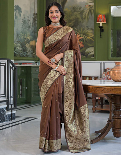 Dark Brown Silk Woven Banarasi Saree
