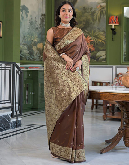 Dark Brown Silk Woven Banarasi Saree