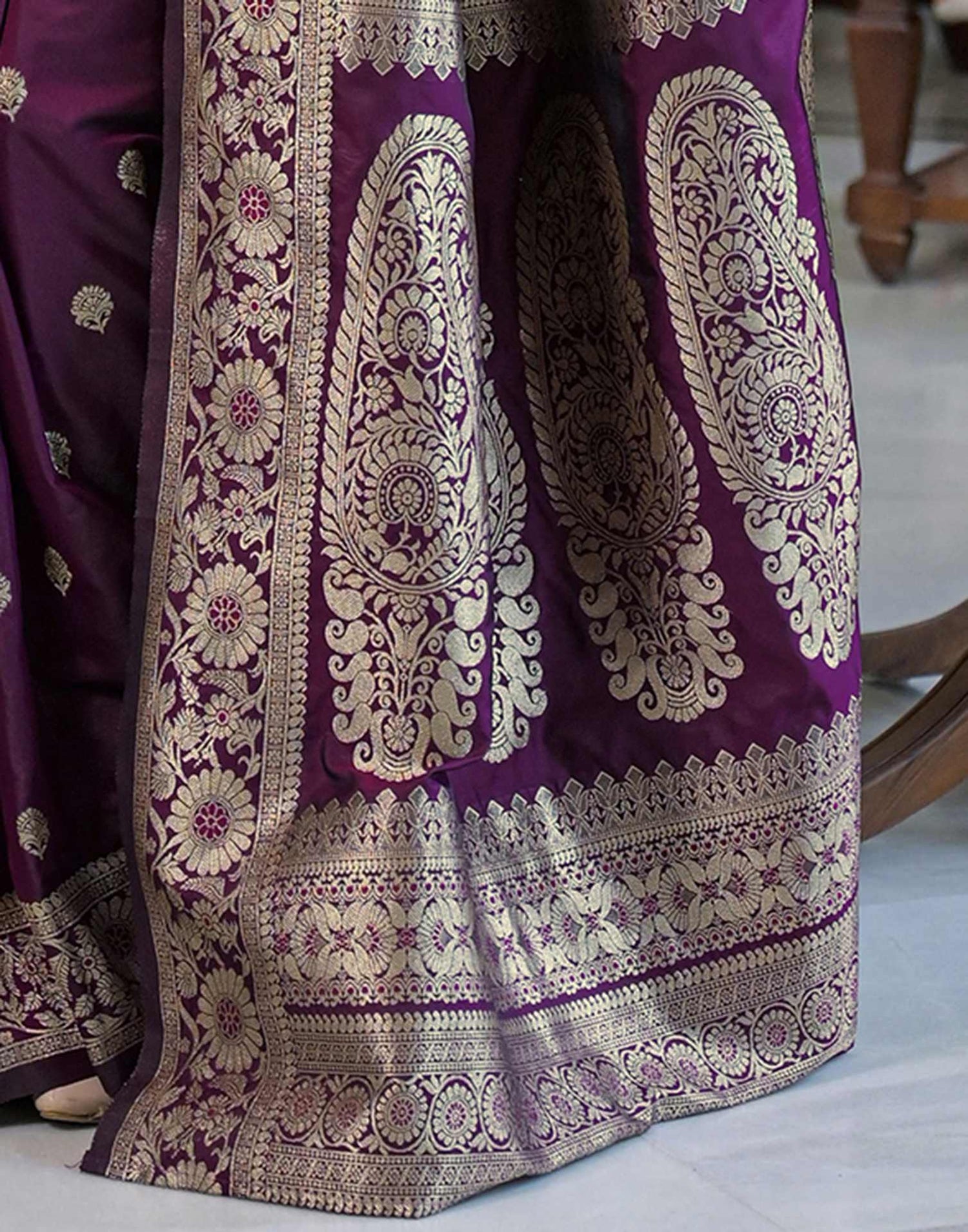 Dark Purple Silk Woven Banarasi Saree