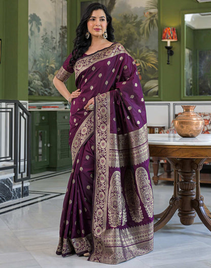 Dark Purple Silk Woven Banarasi Saree