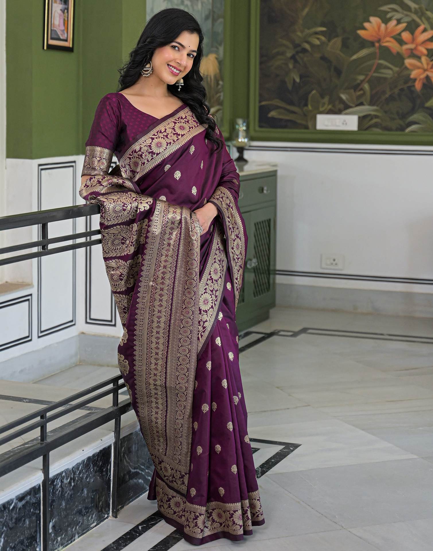 Dark Purple Silk Woven Banarasi Saree