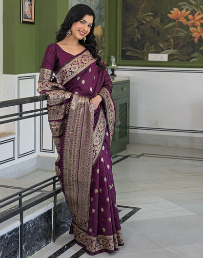 Dark Purple Silk Woven Banarasi Saree