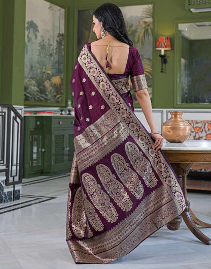 Dark Purple Silk Woven Banarasi Saree