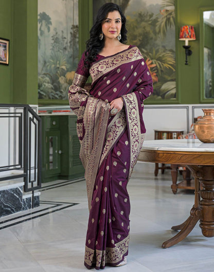 Dark Purple Silk Woven Banarasi Saree