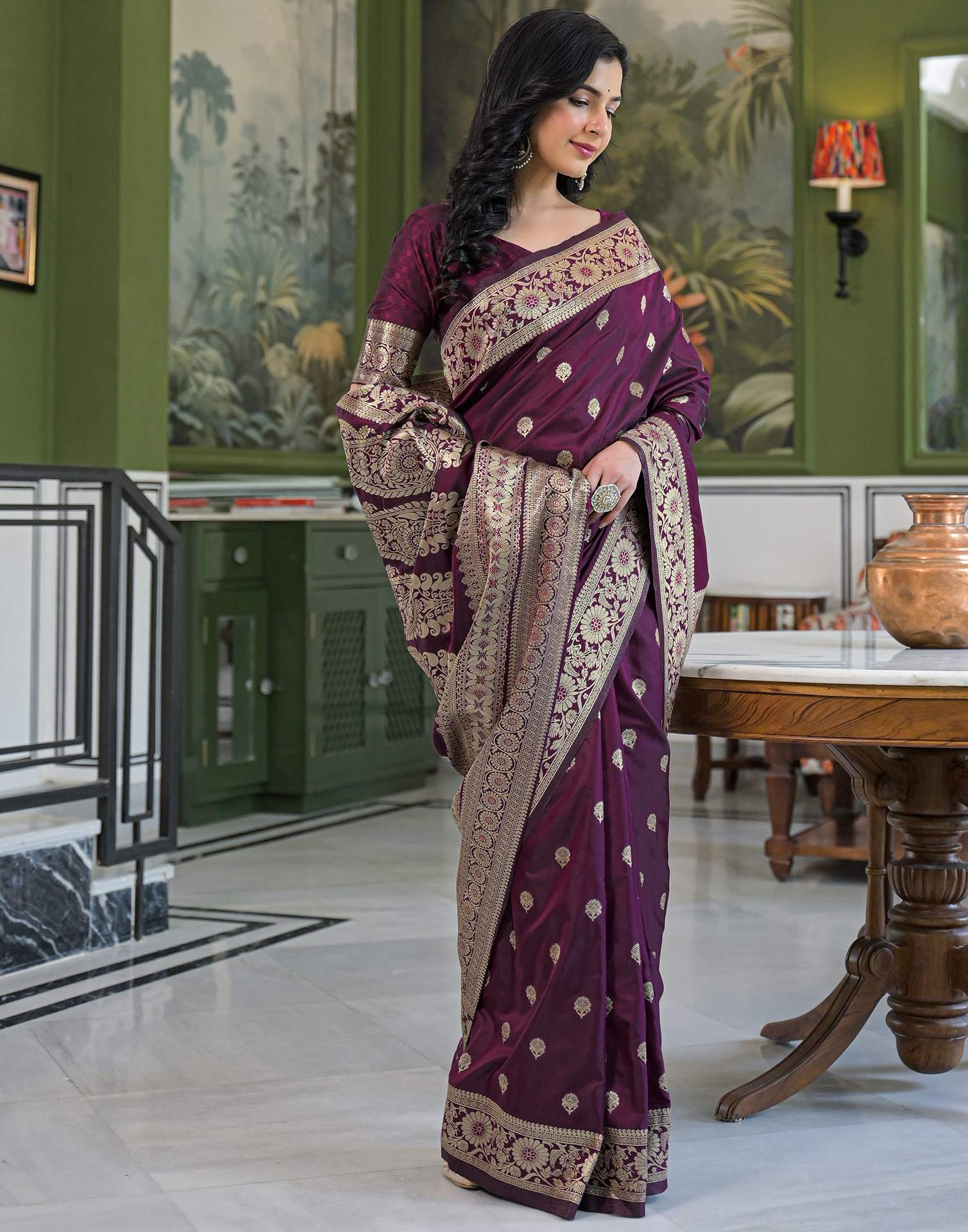 Dark Purple Silk Woven Banarasi Saree
