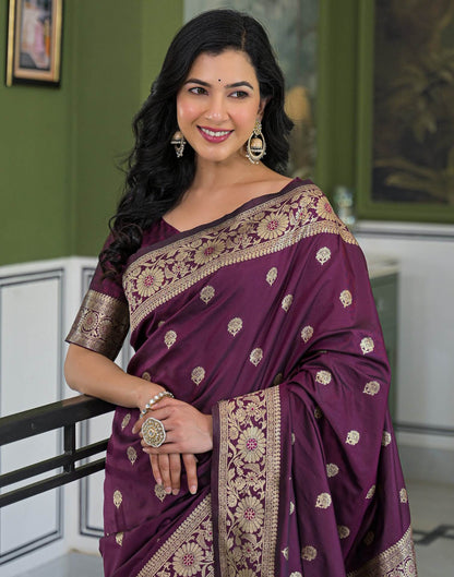 Dark Purple Silk Woven Banarasi Saree