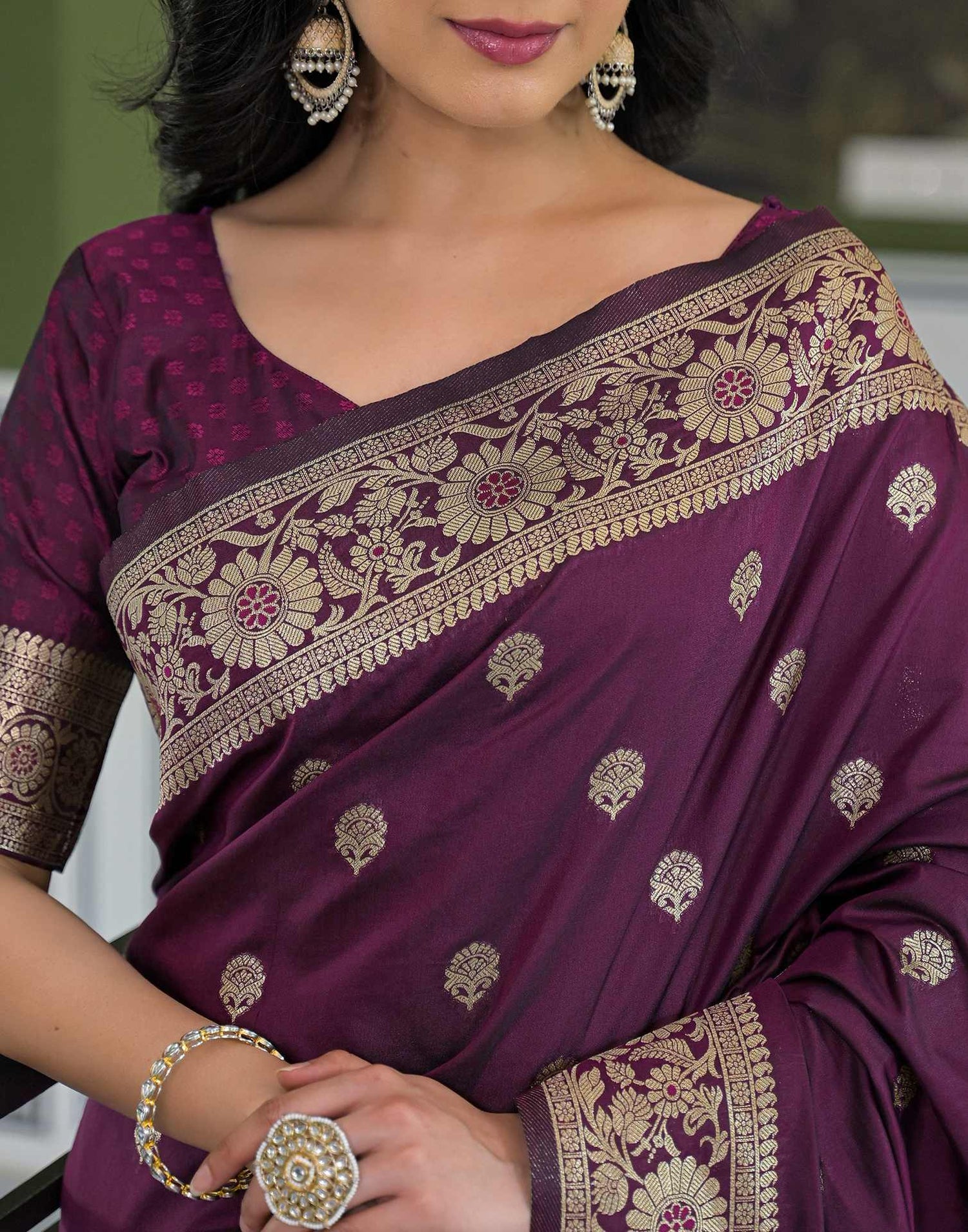 Dark Purple Silk Woven Banarasi Saree