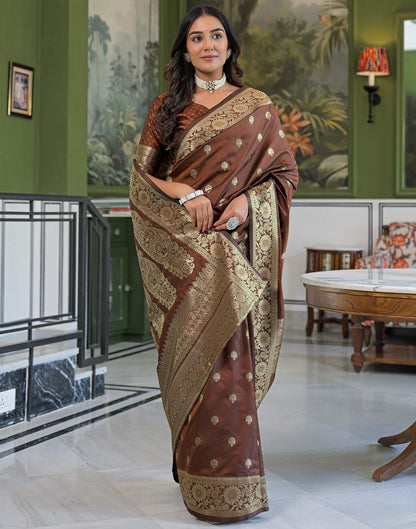Brown Silk Woven Banarasi Saree