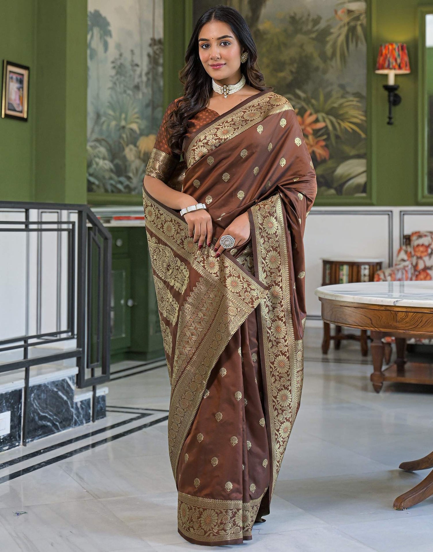 Brown Silk Woven Banarasi Saree