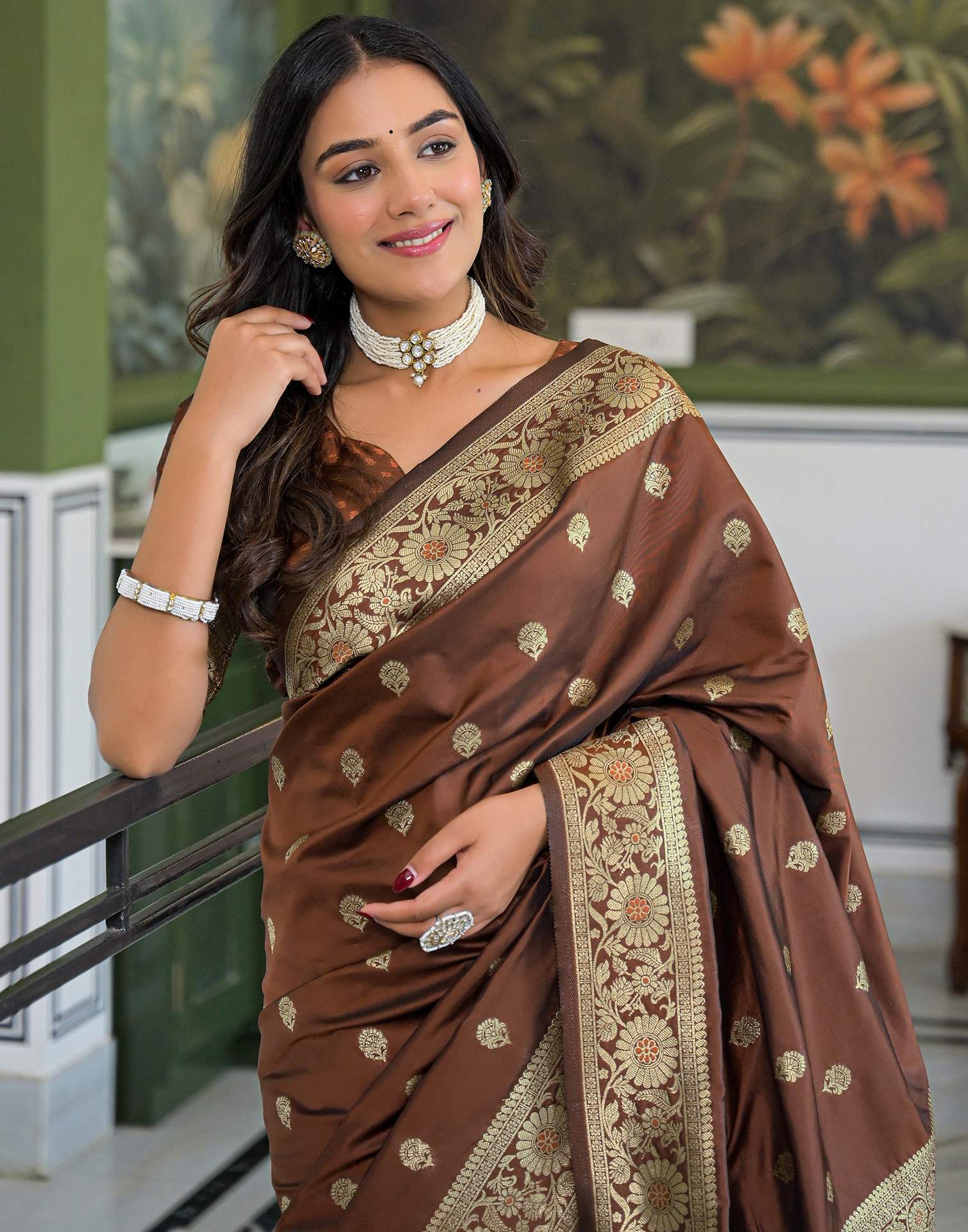 Brown Silk Woven Banarasi Saree