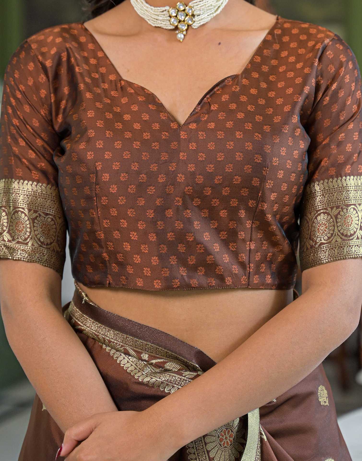 Brown Silk Woven Banarasi Saree