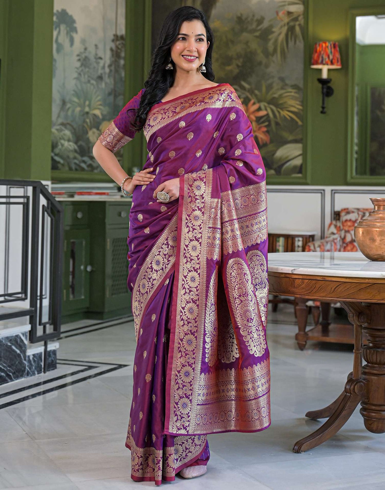 Purple Silk Woven Banarasi Saree
