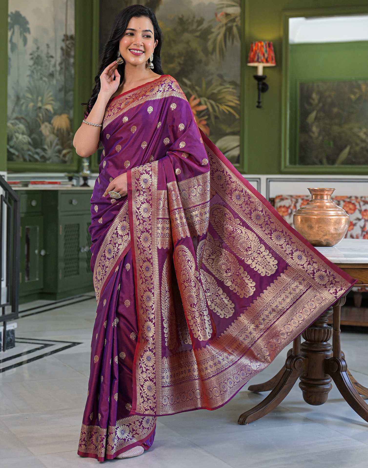 Purple Silk Woven Banarasi Saree