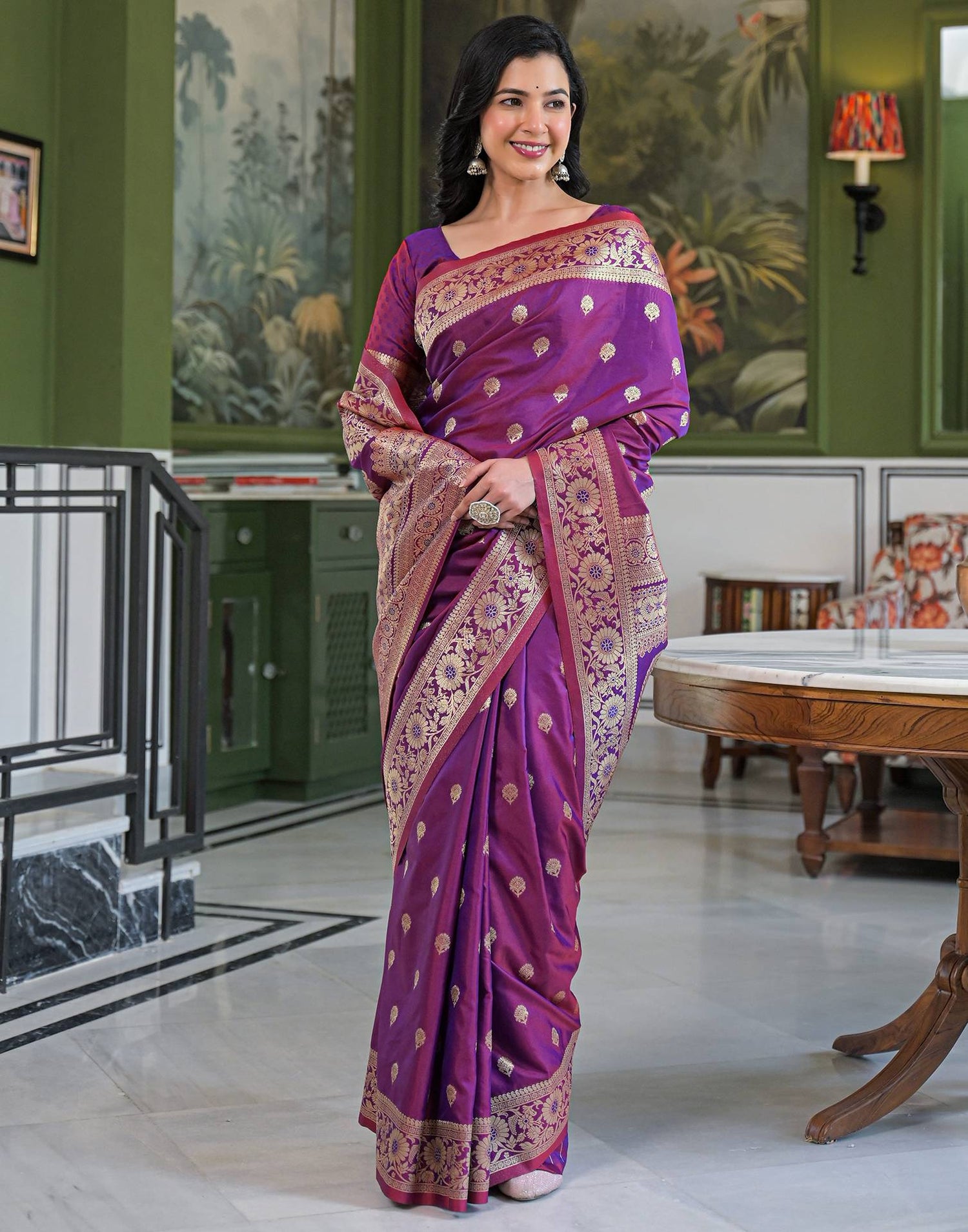 Purple Silk Woven Banarasi Saree