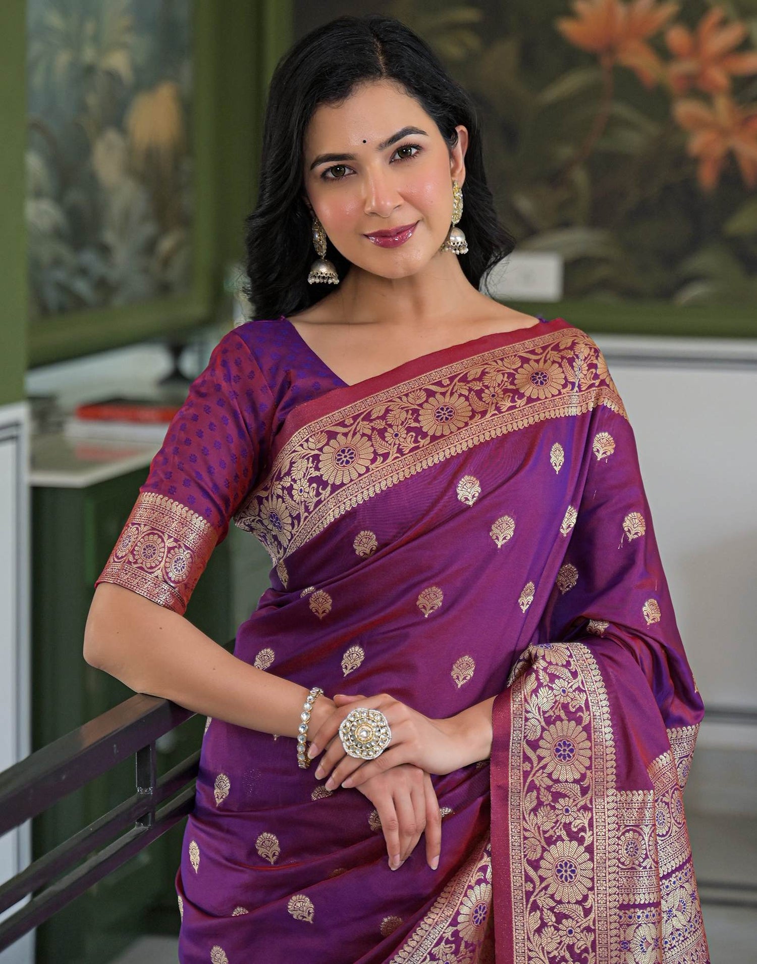 Purple Silk Woven Banarasi Saree