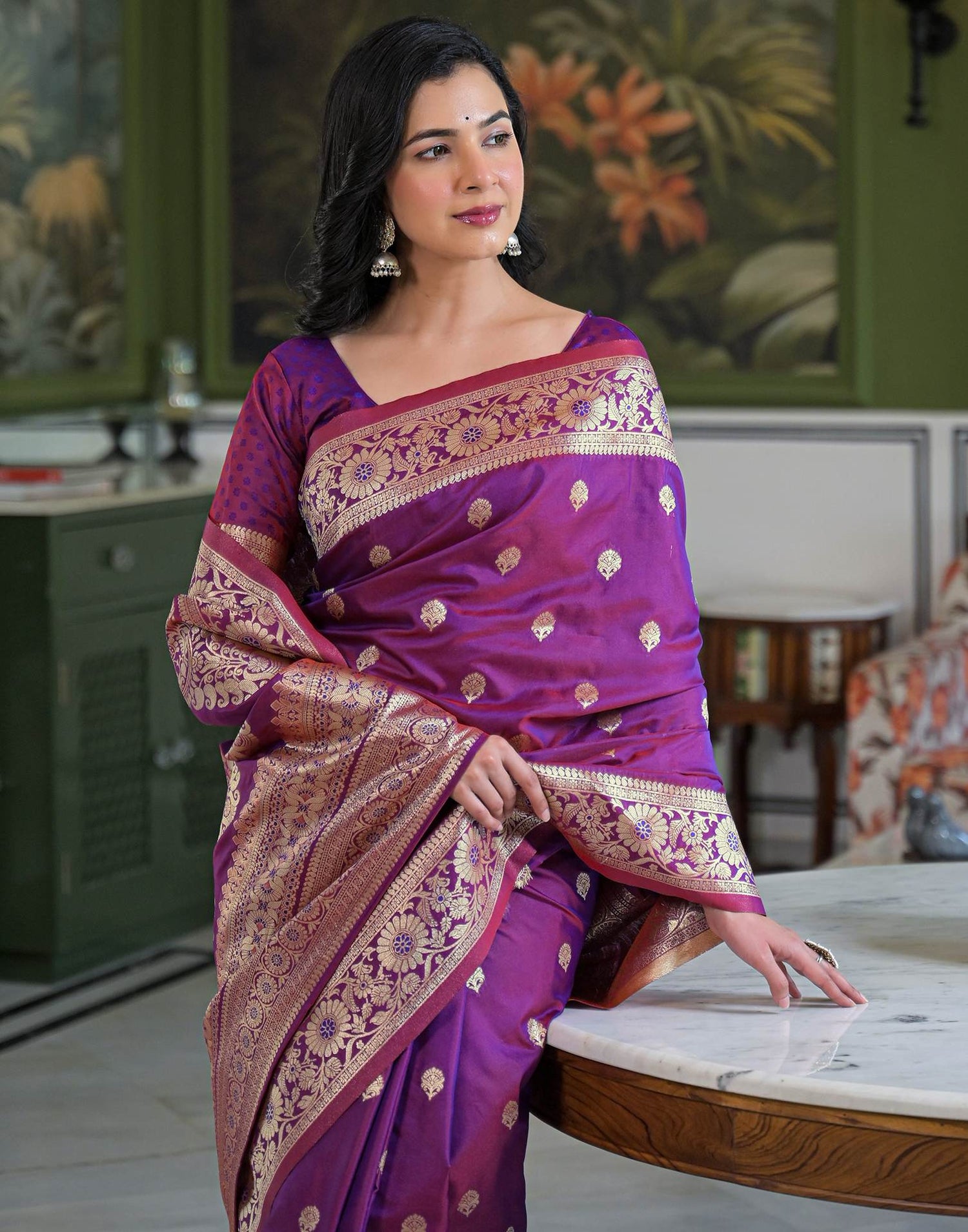 Purple Silk Woven Banarasi Saree