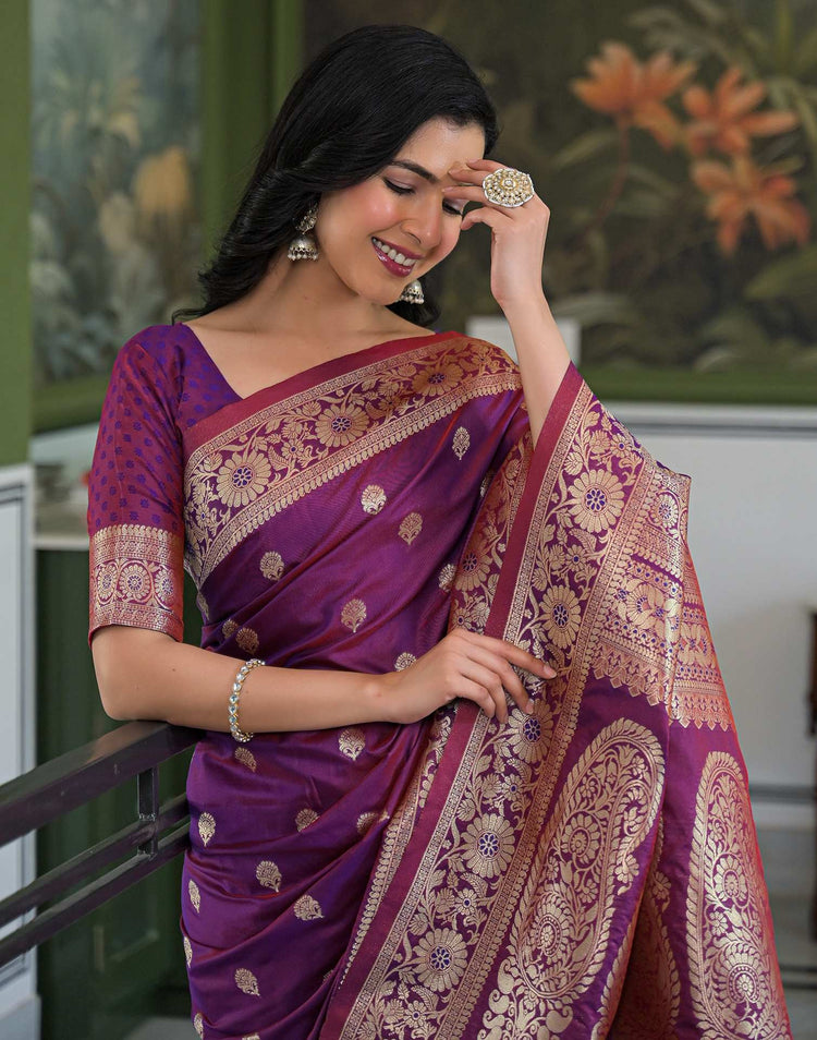 Purple Silk Woven Banarasi Saree