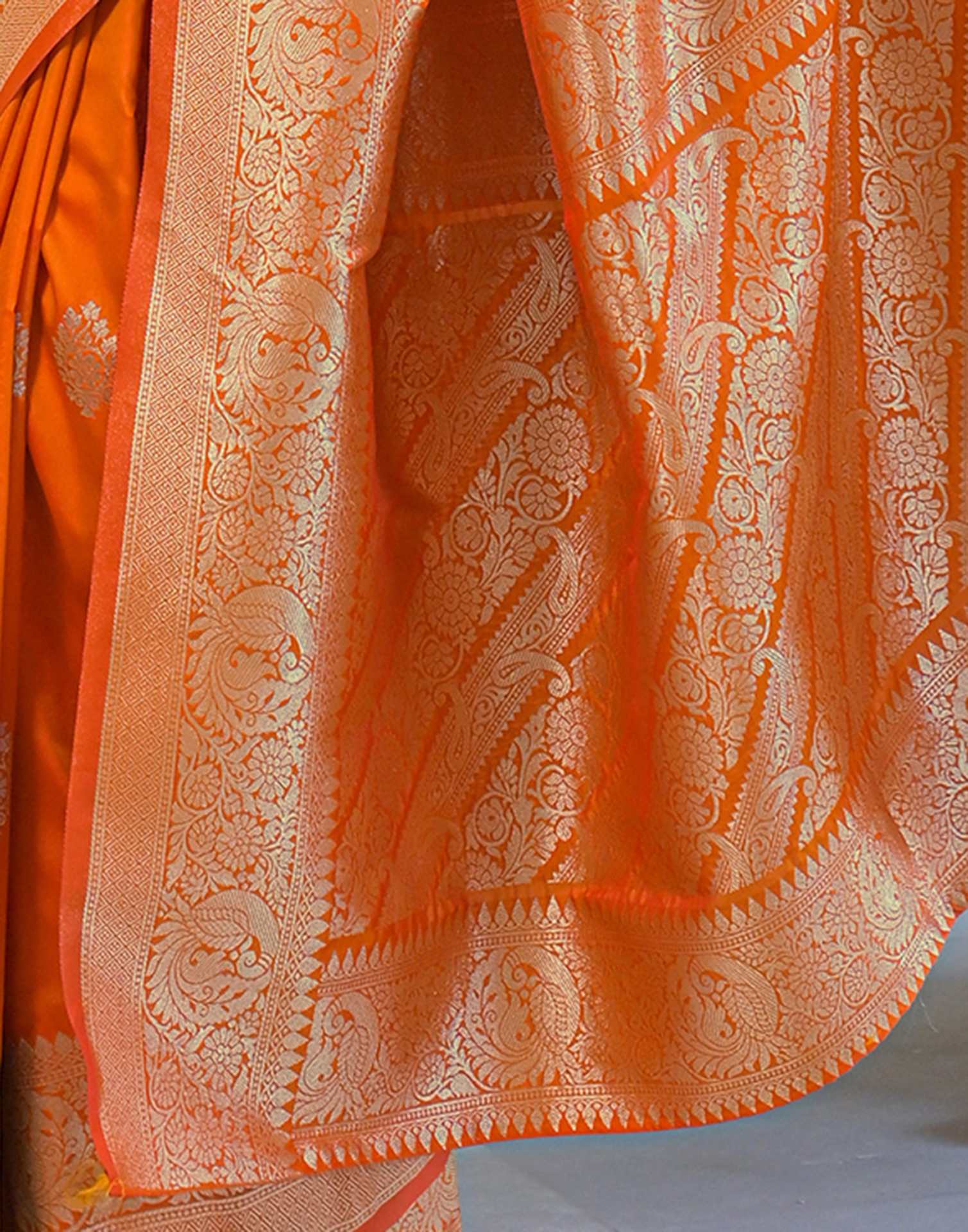 Orange Silk Woven Banarasi Saree