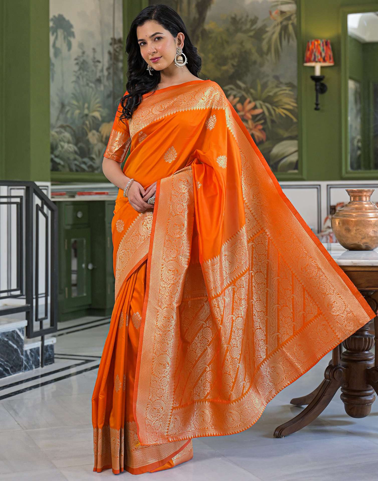 Orange Silk Woven Banarasi Saree