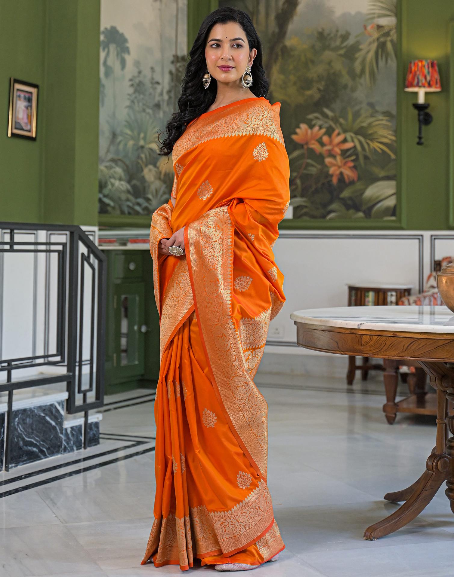 Orange Silk Woven Banarasi Saree