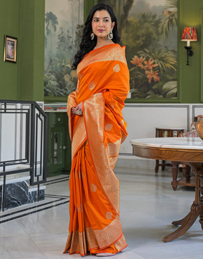 Orange Silk Woven Banarasi Saree