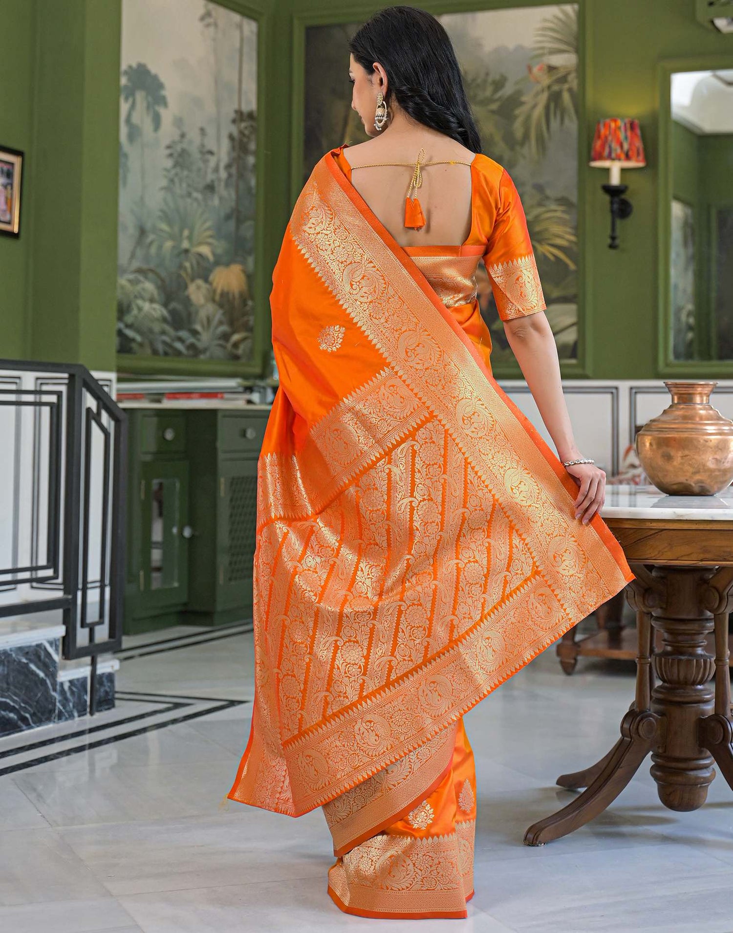 Orange Silk Woven Banarasi Saree