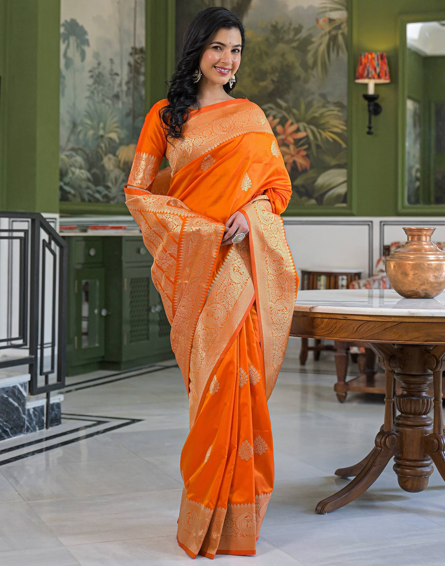 Orange Silk Woven Banarasi Saree