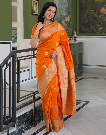 Orange Silk Woven Banarasi Saree