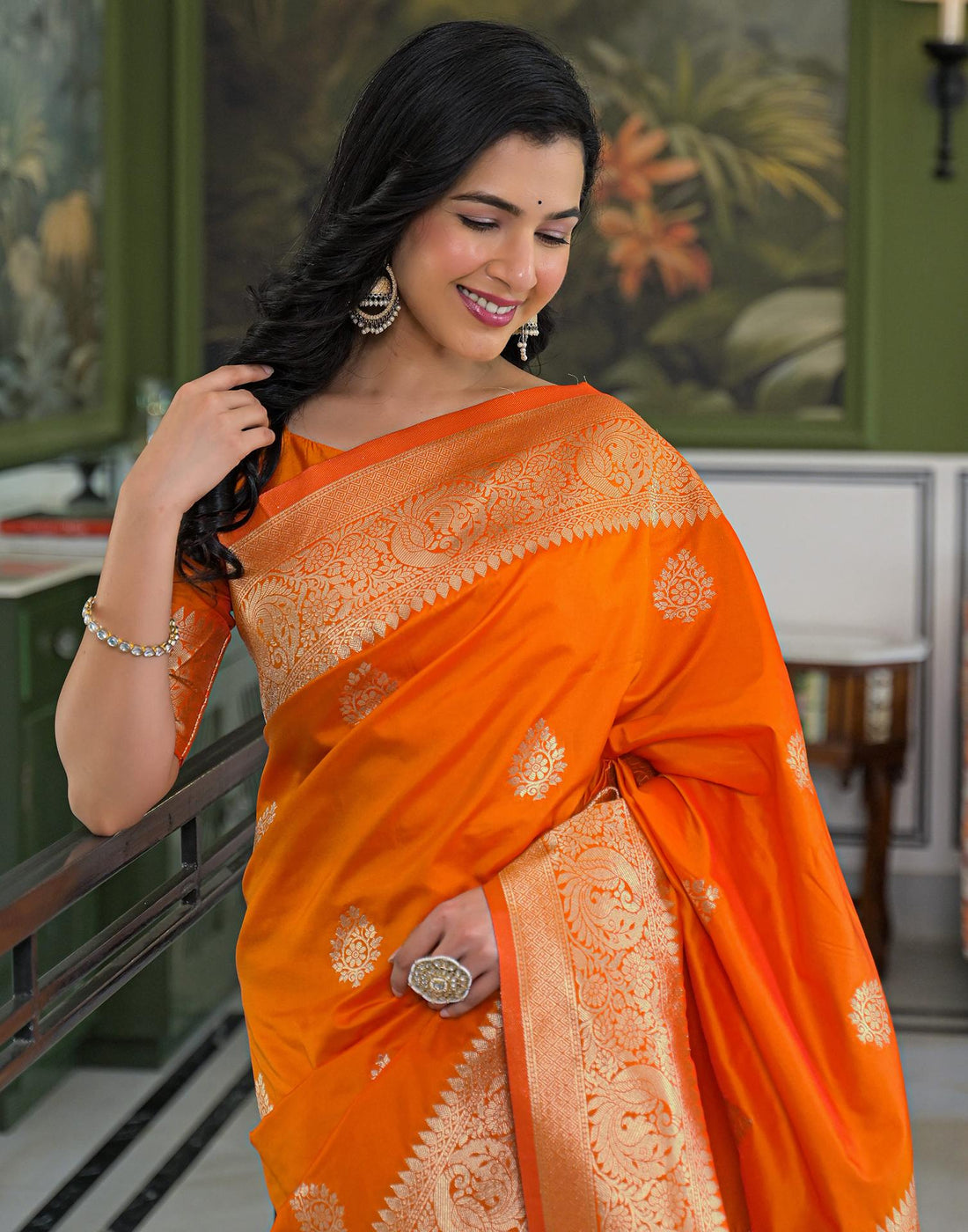 Orange Silk Woven Banarasi Saree
