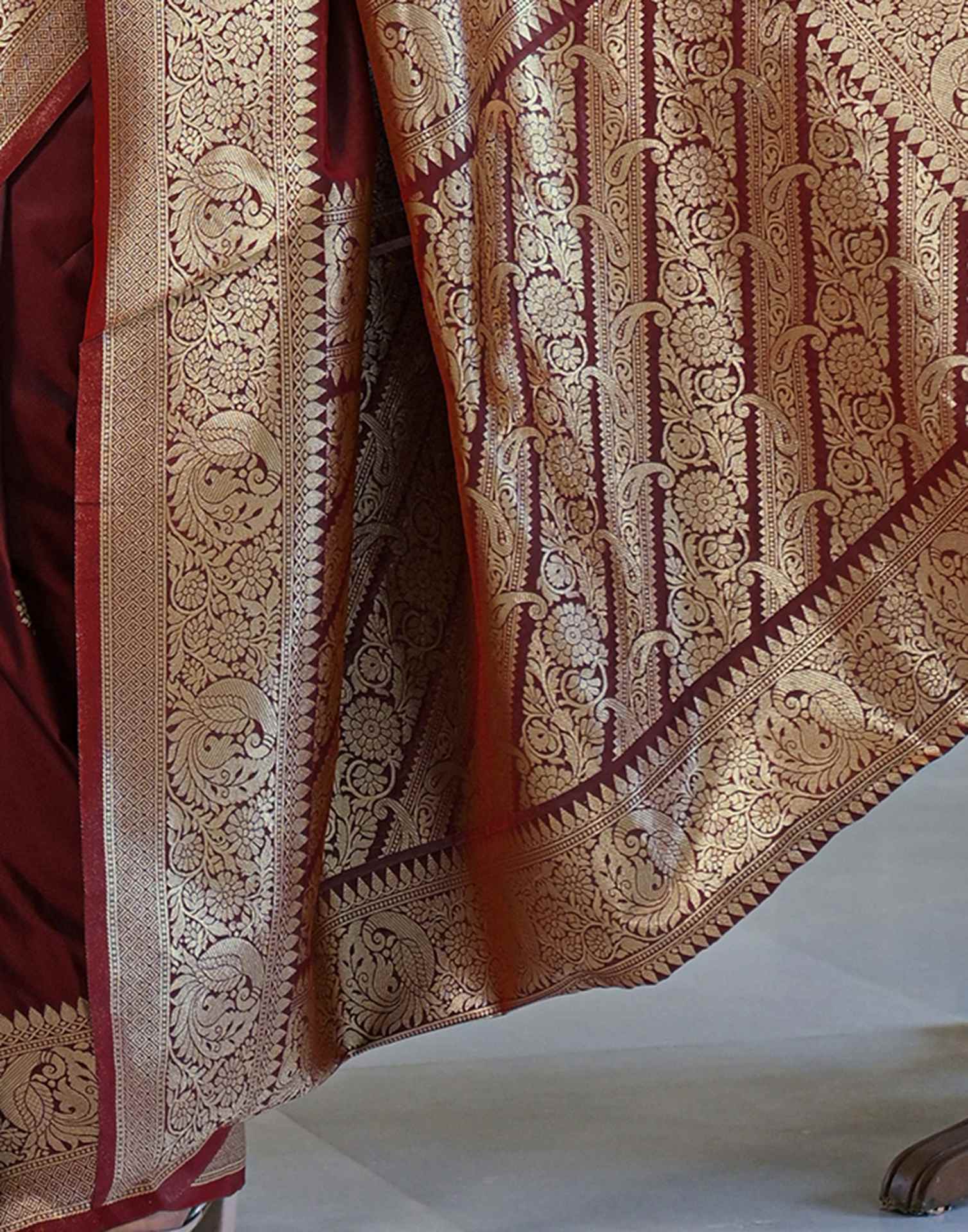 Maroon Silk Woven Banarasi Saree