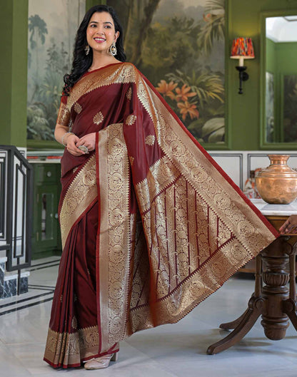 Maroon Silk Woven Banarasi Saree