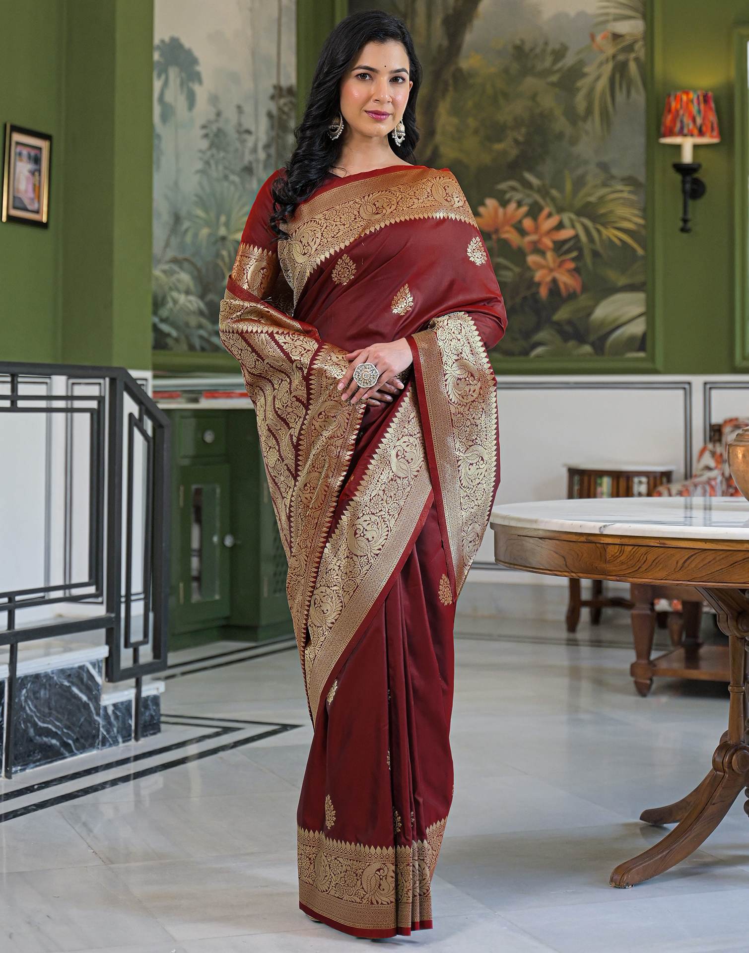 Maroon Silk Woven Banarasi Saree
