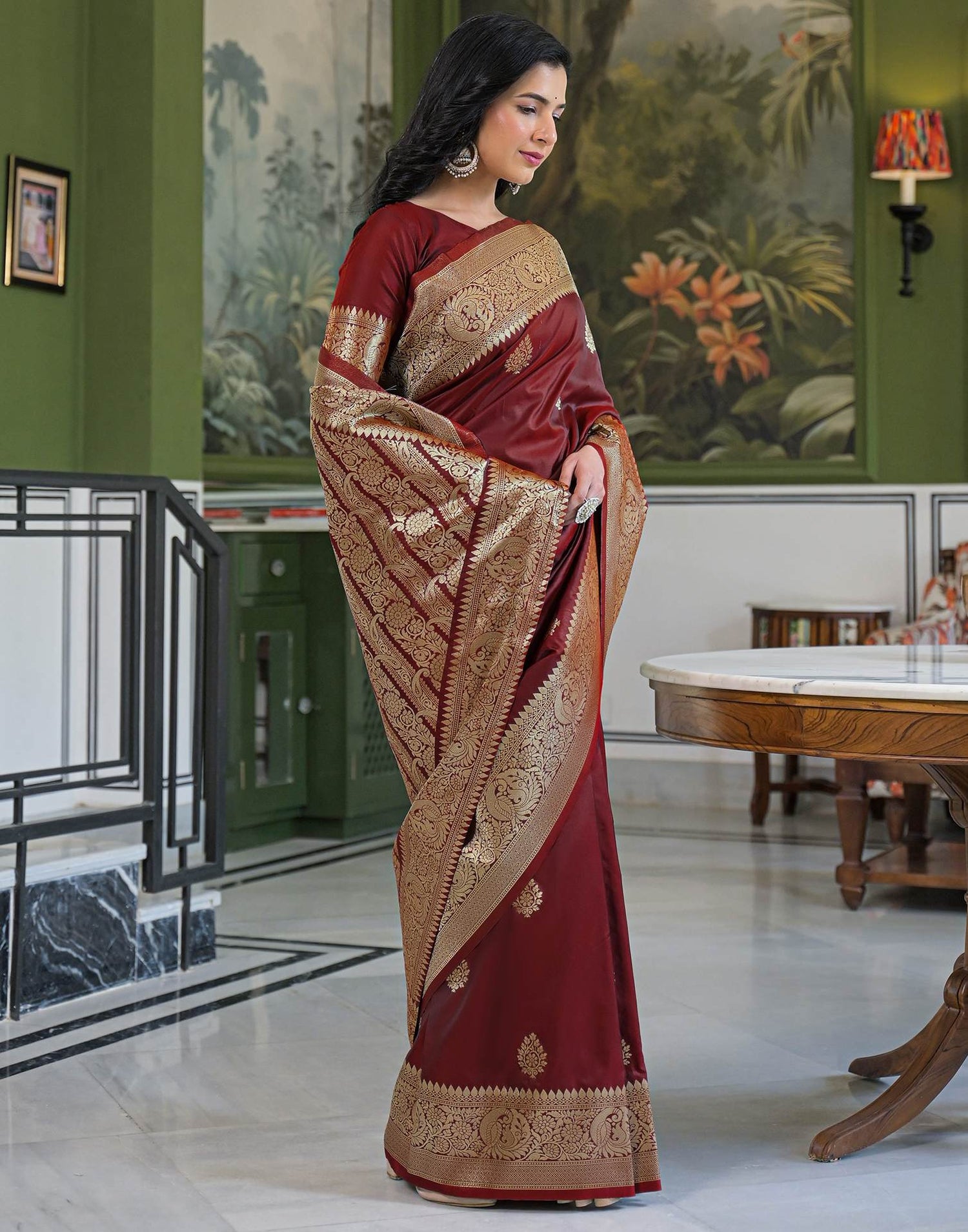Maroon Silk Woven Banarasi Saree