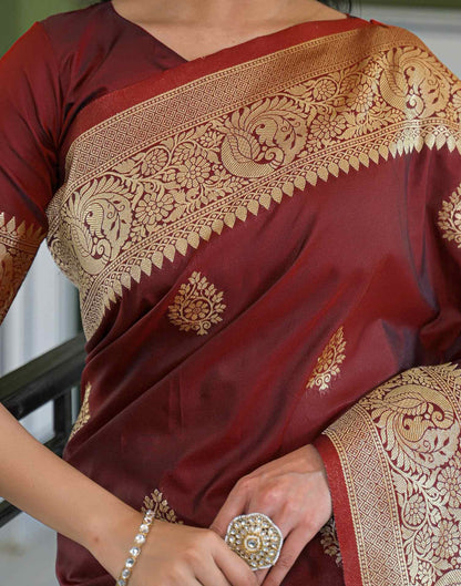 Maroon Silk Woven Banarasi Saree